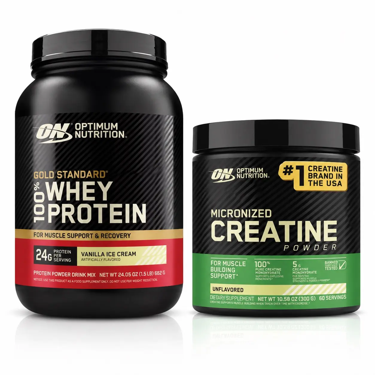 Optimum Nutrition Gold Standard Whey Dietary Protein Supplement - Vanilla Ice Cream Flavor, 1.5LB Bundle with 300g Micronized Creatine for Muscle & Fitness Support