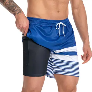 JUNBAOSS Mens Swim Trunks with Compression Stretch Beach Shorts Quick Dry with Pockets No-Chafing Board Shorts, Breathable Fit Hawaii Beach Shorts Swimwear Bathing Suits