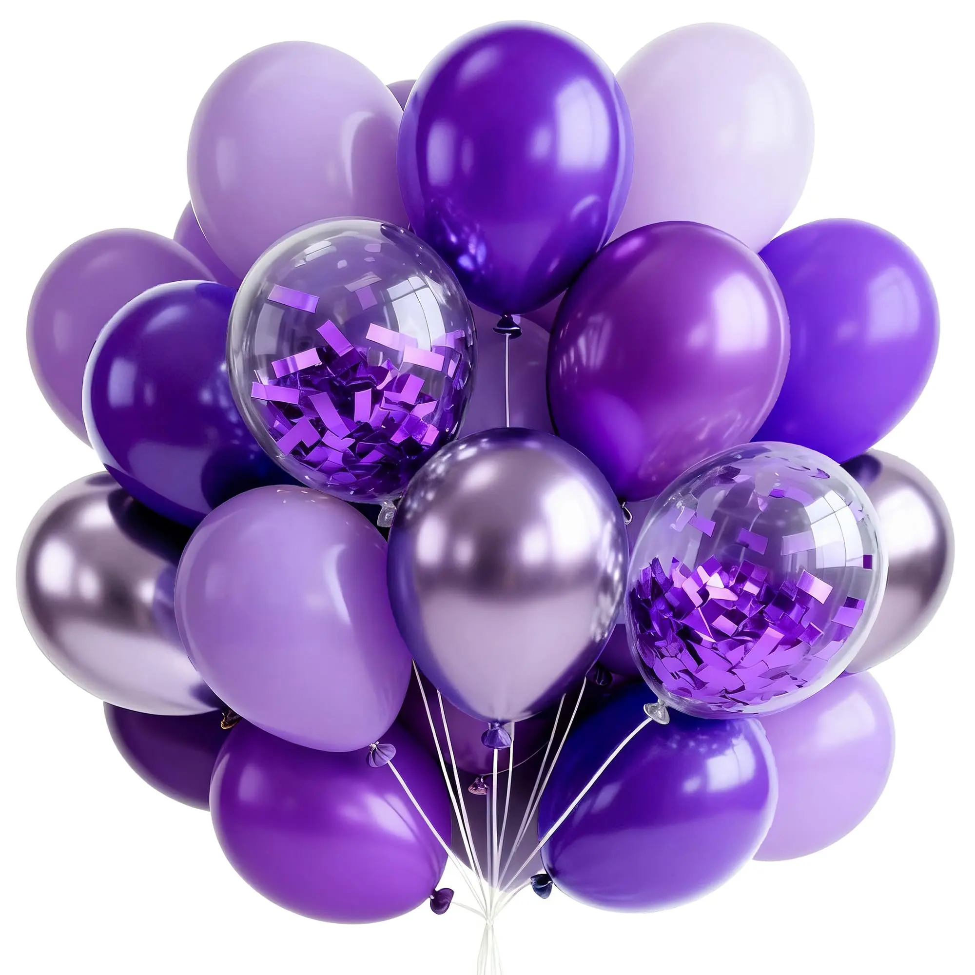 PartyWoo Thick 12in Pearl Purple Balloons, 66pcs Assorted Light Pastel, Dark Metallic, Lilac, Lavender Confetti Styles for Balloon Garland, Wedding, Graduation Decorations (Floats for Festive Events)