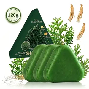 Miao Fu Tong Natural Triangular Shampoo Bar 120g - Seven-Green Soap Shampoo with Osmanthus Herbal Extracts for All Hair Types