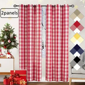 2-Panels Grommet Semi-Blockout Curtains, Home Decoration Curtain, Country Farmhouse Style Home Decor Suitable for Living Room, Bedroom, Balcony, Study Room - Available in Black, Red & White, Blue Checkered Curtains