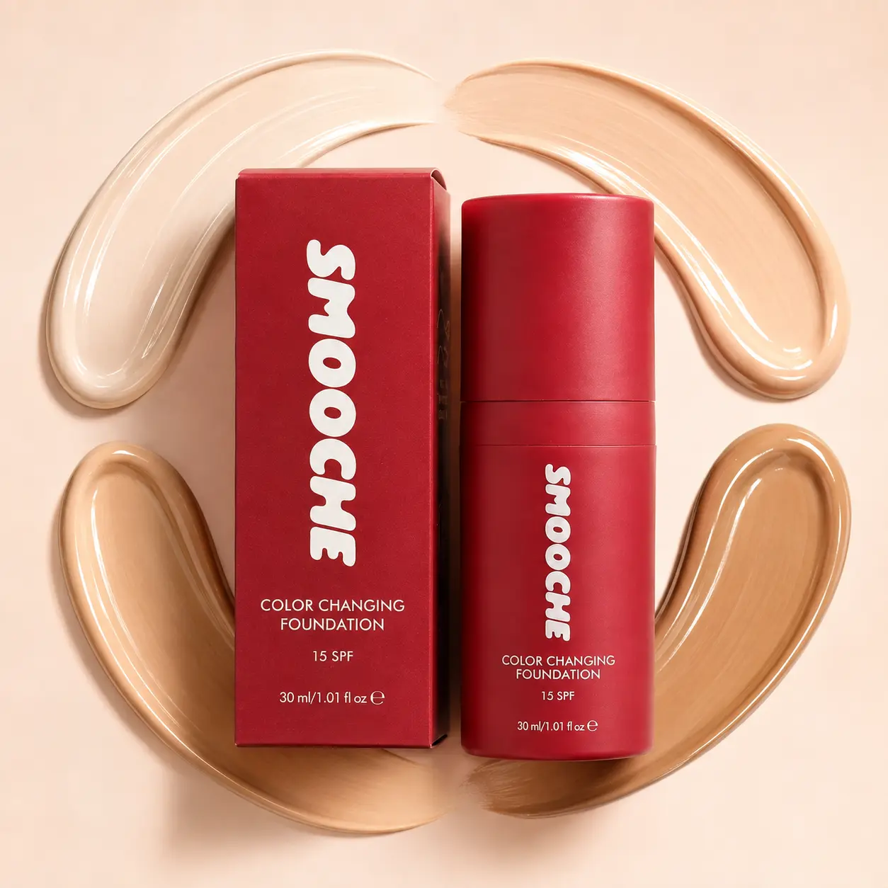 SMOOCHE Color Changing Foundation, Lightweight Liquid Foundation with Buildable Coverage, Easy-Blending Texture and Natural-Looking Finish, 30 mL