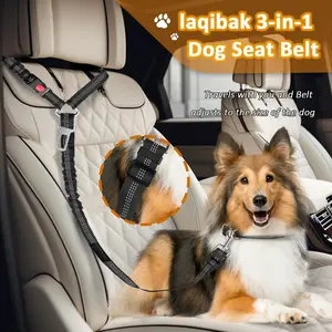 3 in 1 Removable Dog Seat Belt Harness for Car Adjustable Reflective Bungee Dog Seatbelt Leash Retractable Pet Safety Restraint Tether Securely Attaches to Vehicle Headrest for Dogs Black
