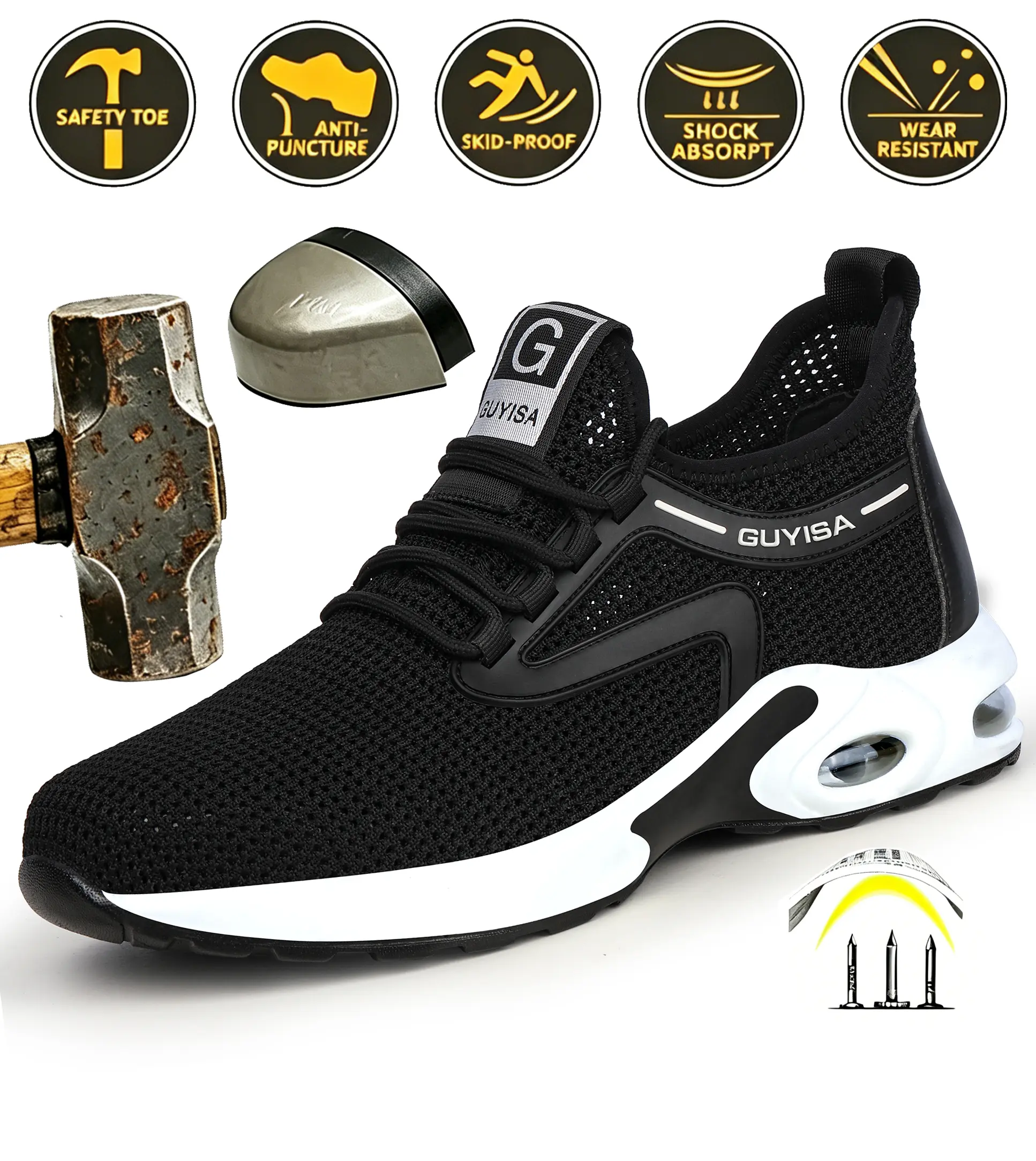 Men's Low Top Closed Steel Toe Safety Shoes - Flying Woven Mesh, Soft Sole, Anti-Puncture, Lightweight, Non-Slip Industrial Work Footwear for Construction Workers, Construction Worker Safety Gear, Anti-Injury Work & Safety Footwear