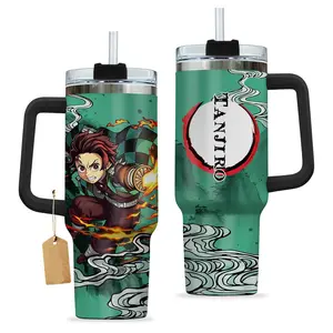 Demon Slayer Tanjiro Kamado 40oz Tumbler with Handle, Demon Slayer Tumbler, Anime Tumbler With Handle, Demon Slayer Fan Gift, Anime Stainless Steel Tumbler, Otaku Gift