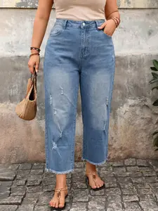 Women's Loose-Fitting Denim Jeans, Elastic Straight-Leg Pants, Plain Style Casual Wear, All Season Comfortable Fit