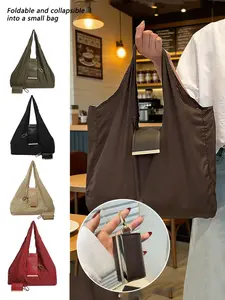 Simple style, niche personality, triangle tote bag, Minimalist tote bag, casual versatile texture, large capacity shoulder bag, foldable design, convenient to carry, suitable for shopping, commuting, Fashionable shopping bag