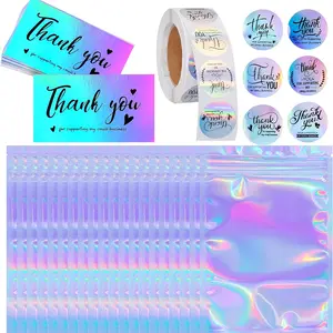 Thank You Card and Sticker Set, Includes 20 Reusable Sealed Bags, 500 Small Business Roll Stickers, 50 Business Thank You Cards