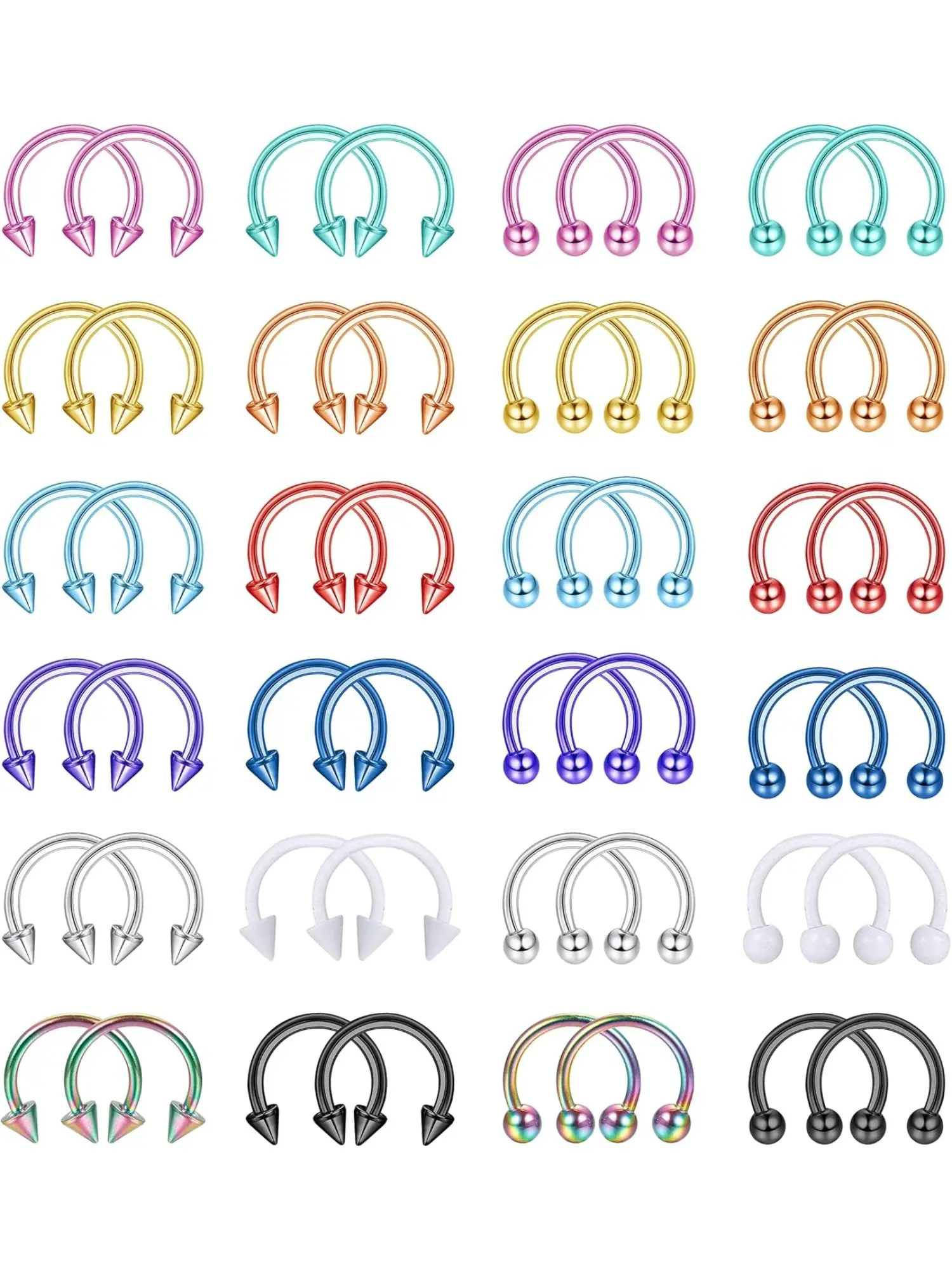 48Pcs 16G Surgical Steel Horseshoe Nose Septum Rings Piercing Jewelry Balls & Spikes Cartilage Helix Tragus Earring Hoop Eyebrow Lip Piercing Ring for Women Men Body Piercings Set 6mm 8mm12mm Helix Pierced Ring
