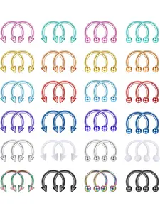 48Pcs 16G Surgical Steel Horseshoe Nose Septum Rings Piercing Jewelry Balls & Spikes Cartilage Helix Tragus Earring Hoop Eyebrow Lip Piercing Ring for Women Men 6mm 8mm12mm
