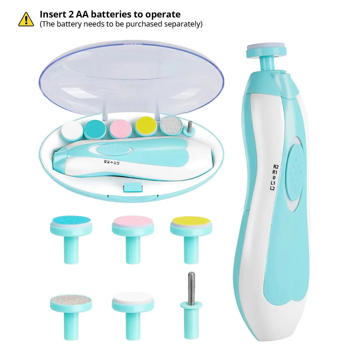 Cochildor Electric 6 in Baby Nail Clipper Polisher Set, Anti-Scratch Infant Nail Sharpener, Powered by 2 AA Batteries (Batteries Not Included)