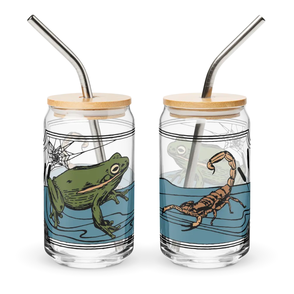 Frog and Scorpion Vintage Glassware | Nostalgic Classic Storybook Aesthetic Can-Shaped Tumbler Glass Drinkware