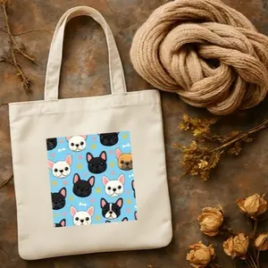 Cute French Bulldog Pattern Canvas Tote Bag with Durable Handles for Everyday Use
