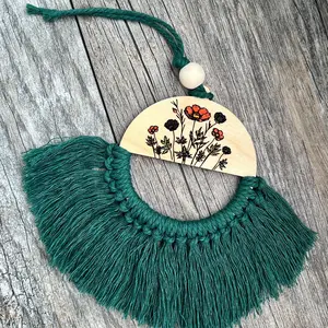 Handmade Boho Wood and Macrame Car Charm