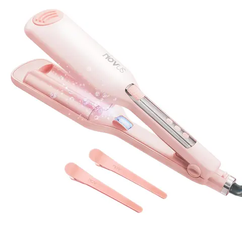 NOVUS Wave Curling Iron - Anti-Scald Ionic Hair Tool with 2 Adjustable Barrels, Rapid Heating, Frizz Taming, Comfortable Silicone Beach Crimper, Adjustable Curling Irons for All Hair Types, Ceramic Heat Resistant Curlers & Straighteners