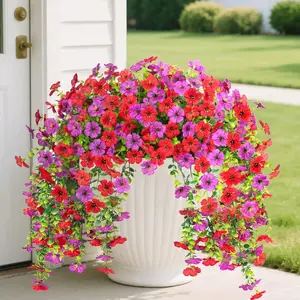 Artificial Hanging Flowers Set, 6 Pieces Fake Plants with Eucalyptus Leaves, UV Resistant Realistic Outdoor Decor for Garden, Yard, Wedding