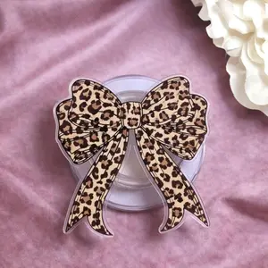 Leopard Bow MagSafe Phone Grip: Cute Coquette Girly Aesthetic Magnetic Phone Holder, Cozy Soft Girl Animal Bow Gift, Phone or Kindle Popgrip