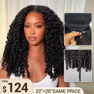 【22" 20" Same Price Only $124 】Burmese Curly Wear Go Glueless 13x4 Lace Front Wigs Spiral Curl 180% Density Pull Go Wig Spiral Curly Ends Adjustable Cap Easy for Beginners Full Volume & Natural Edges Salon-Quality Boho Human Drawstring Wig Natural Color