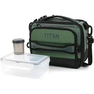 Titan fridge cold crush resistant expandable lunch bag with reusable gel ice packs plus food container set sage green
