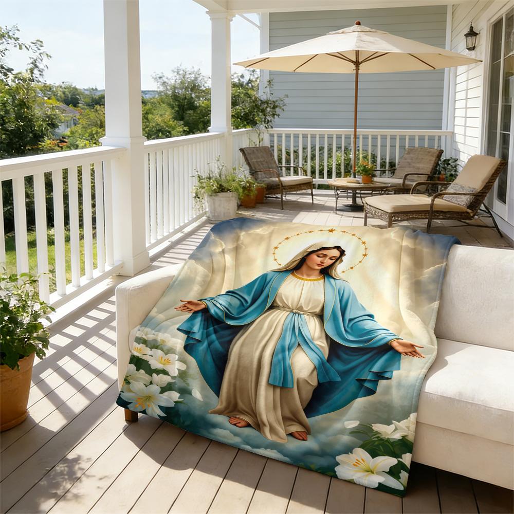 Virgin Mary Blanket Wrap Yourself in Divine Comfort Soft Funny Throw Blanket Cozy Lightweight Plush Portable Cover Blanket For Sofa,Warm Gift For Birthday,Christmas,Multiple Blanket