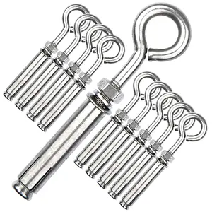 Eye  M6 Heavy Duty  Lag Eyebolts, Stainless Steel Expansion Screws Wall Concrete Anchors Fastener with Nut for Wall Ceiling Concrete Masonry, 10 count