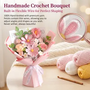 Handmade Crochet Flower Bouquet with Adjustable Wire in Petals - Everlasting Pink Yarn Floral Arrangement, Perfect Gift for Valentine's Day, Birthday & Mother's Day prom aesthetic room decor
