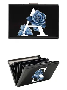 Letter & Rose Pattern Card Holder, Mini Credit Card Wallet, RFID Shielded Ultra-thin Metal Hard Shell Wallet, Suitable for Men and Women