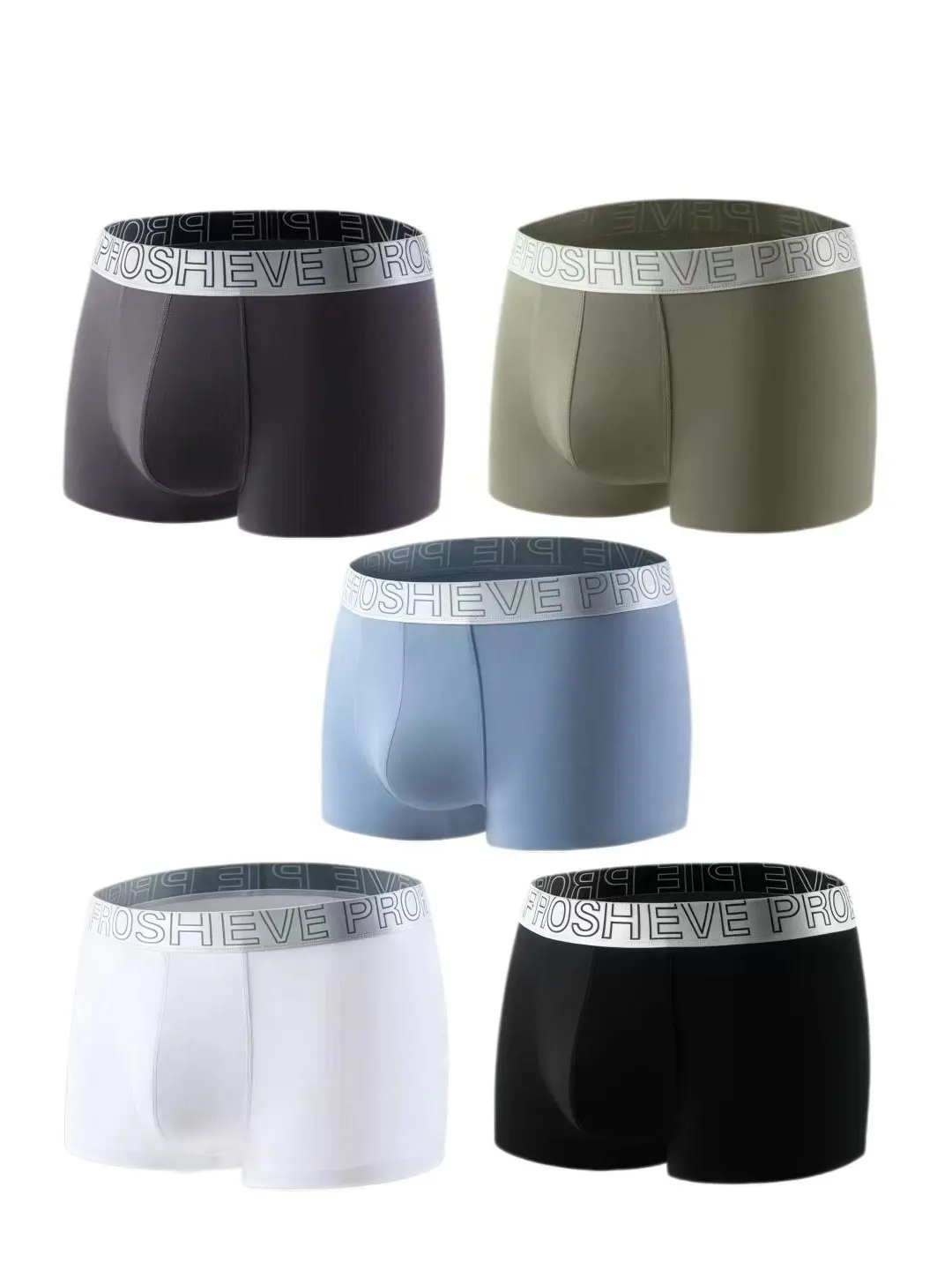 PROSHEVE Men's 5pcs Cotton Boxer Briefs - Buttery Soft Plain, No-Roll Waistband, Anti-Ride-Up, Breathable Moisture-Wicking, Cold Wash Friendly Underwear for Sports, Casual Use, Underwear Set