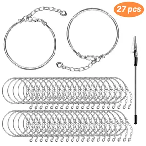 Pack Of 27 Snake Chain Charm Bracelet with Bracelet Helper Adjustable Snake Charm Bracelet Chains with Heart Lobster Clasp Extender Chain DIY Bracelet Chain for Women Jewelry Making Gifts Supplies