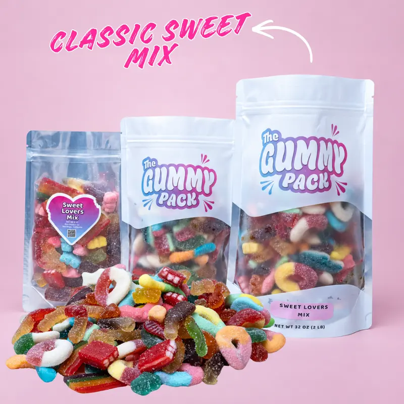 Sweet Variety Gummy Mix | 3 Sizes | Watermelon Slices, Peach Rings, Green Apple Rings, Gummy Bears | Fruity Flavor's with Classic Gummies | Chewy, Soft, & Sweet | Candy Snack | Top Gift Idea