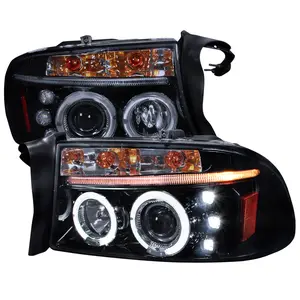 1997-2004 Dakota/ 1998-2003 Durango Dual Halo Projector Headlights (Glossy Black Housing/Smoke Lens)