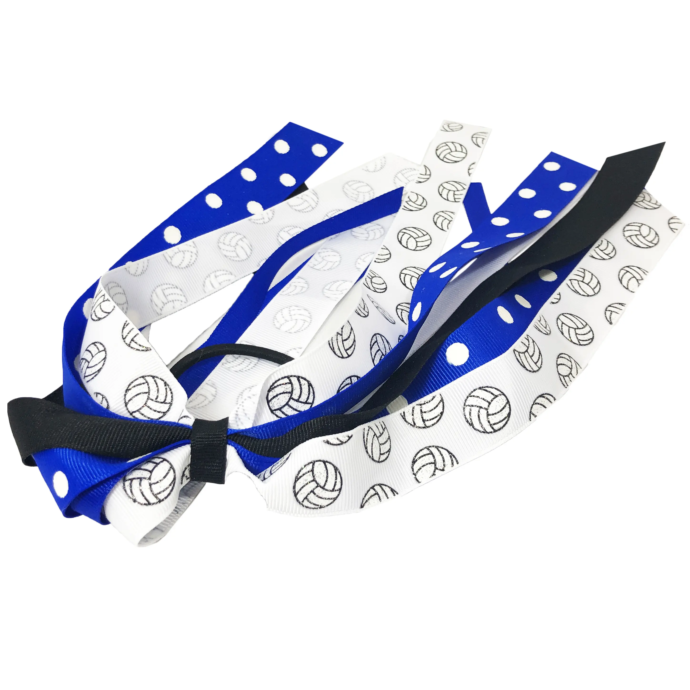Girls Volleyball Glitter Sports Ribbon Ponytail Hair Bow in Electric Royal Blue Black White