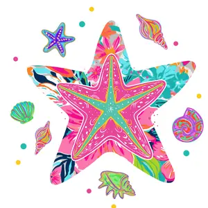 Summer Starfish With Seashells Direct To Film Print, DTF Print, Ready To Press Print For T-Shirts