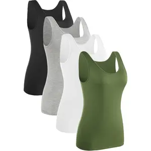 4 Piece Women Tank Tops Basic Sleeveless Undershirt Layering Tanks Womenswear 1-Black/Grey/White/Pink Minimalist