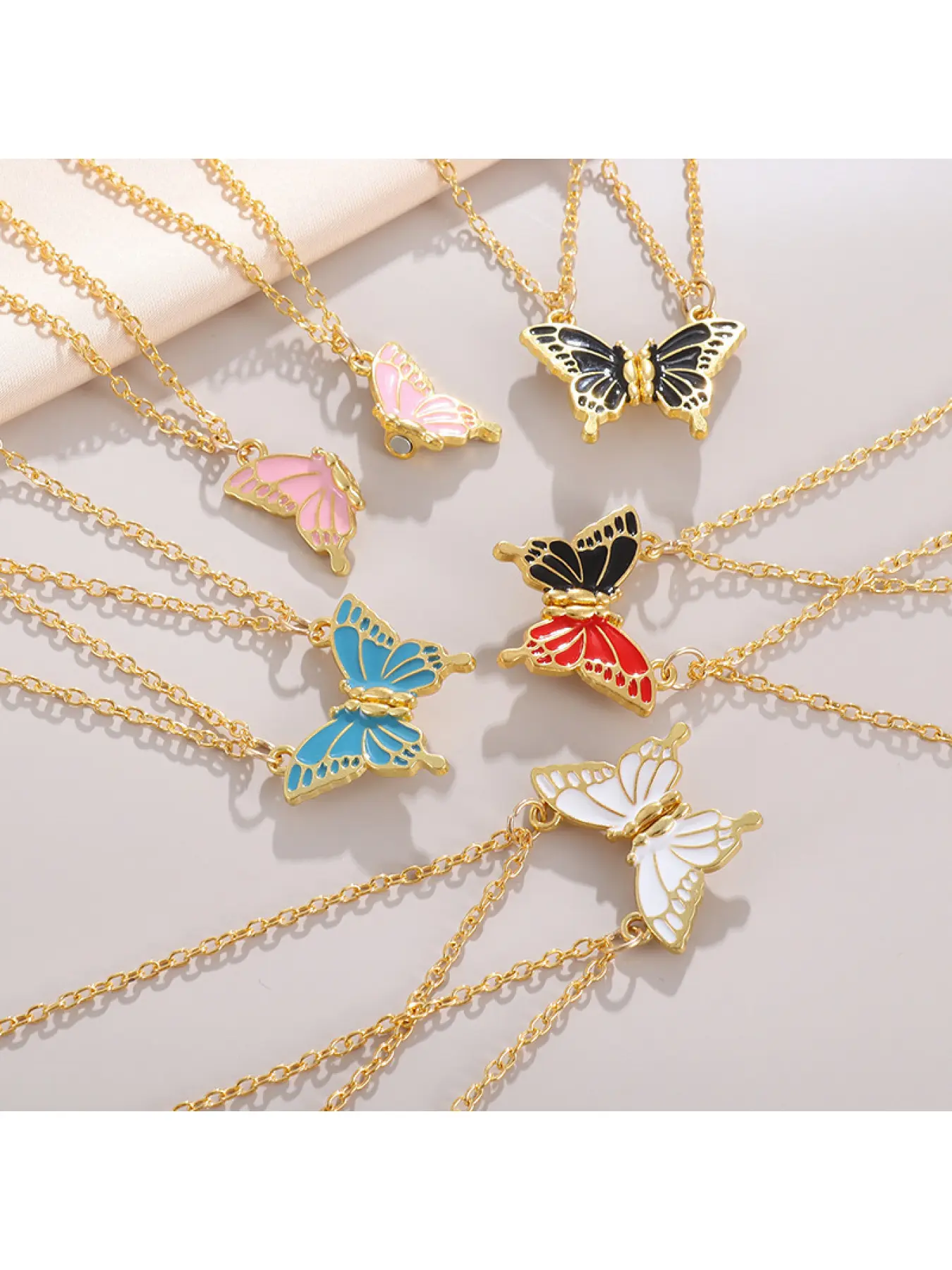 Colorful Butterfly Splicing Best Friend Friendship Magnetic Absorption Necklace, A Pair Autumn Winter Sweater Chain