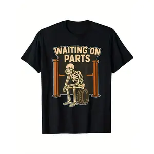 Funny 'Waiting on Parts' Wheelchair Skeleton T-Shirt - Soft Breathable Cotton Relaxed Fit Unisex Tee with Wheelchair Accessory Design, Black & Colors, S-XXL, Humorous Disability-Themed Apparel for Men & Women