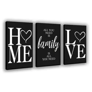 Family Prints Quote Set Of 3 Canvas Print Poster, Feature Wall Display, Living Room Wall Art