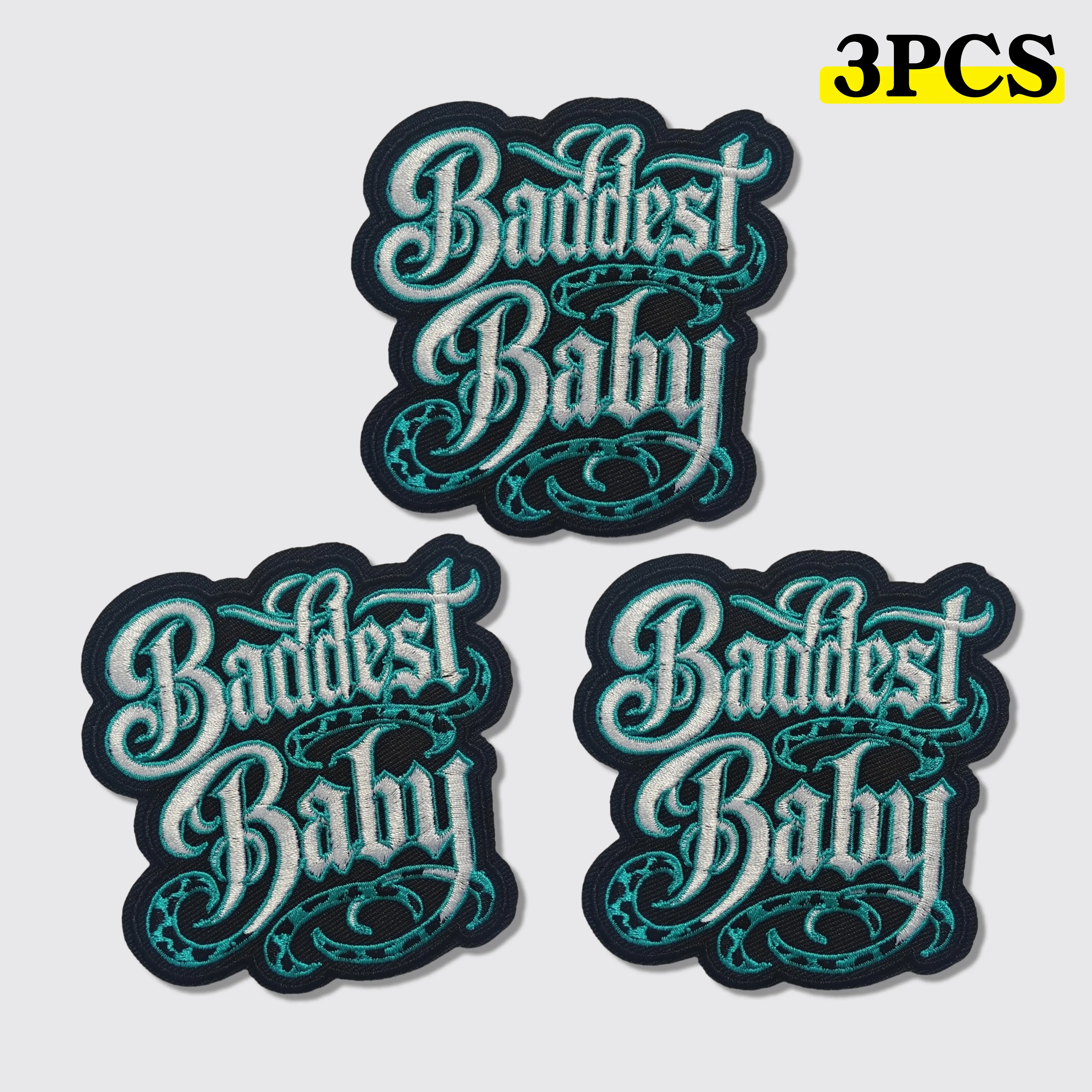 3PCS Vintage Gothic Baddest Baby Word Embroidery Iron On Patch For Clothing Jacket Backpack Hat Decor Knitting Projects, Handmade