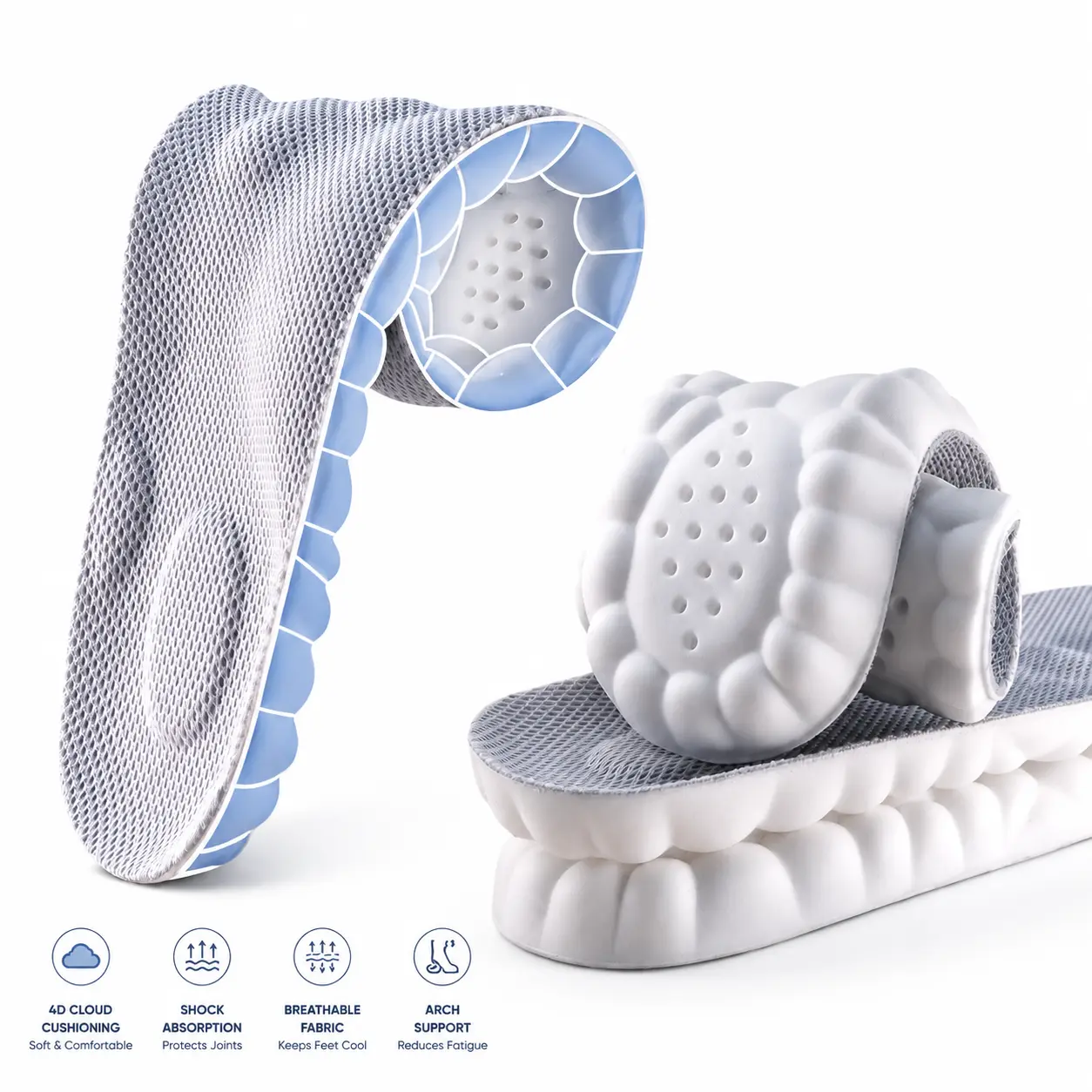 4D Cloud Cushioning Insoles - Shock-Absorbing, Breathable Fabric Insoles for Arch Support, Fatigue Reduction, 1/3/6 Pairs | Festive & Party Supplies Gift Option