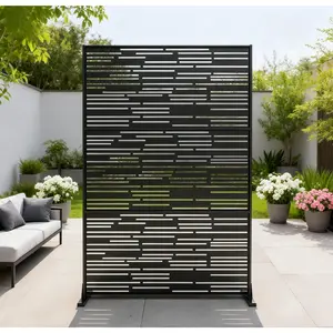 Outdoor Metal Privacy Screen, 72" x 47" Freestanding Decorative Divider Panel for Patio, Garden & Deck