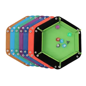 Hexagonal Velvet Dice Tray Foldable Storage Box PU Trays Desktop Organizer, Portable Tabletop Container for Gaming Accessories