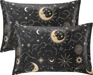 Satin Pillowcase for Hair and Skin Queen - Black Printed Silk Pillow Cases 2 Pack 20x30 inches - Satin Pillow Cases Set of 2 with Envelope Closure, Gifts for Women Men