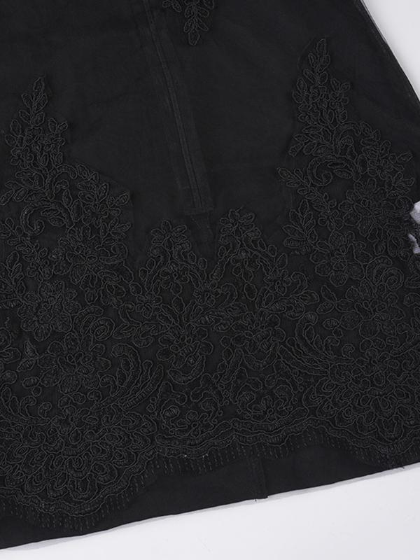 Women's Sexy Slim Fit Embroidered Mesh Dress, Backless Halter Neck Short Party Skirt, Plain Sleeveless Tiered Design, Elegant Party Dress