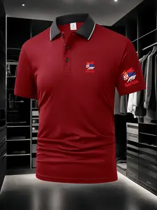 New Men's Serbia Flag Polo Shirt - Dual Chest & Sleeve Prints, Breathable Fabric, Ideal for Daily, Outdoor & Business, Summer Top