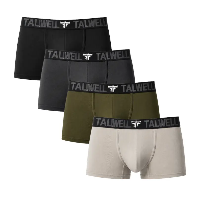 Tauwell Men's Ribbed Cotton Boxer Briefs, 4-Pack Low Rise Athletic Trunks with Supportive Contour Pouch for Gym Menswear, Office, Elastic Waistband, Algodón Men's Boxer Briefs