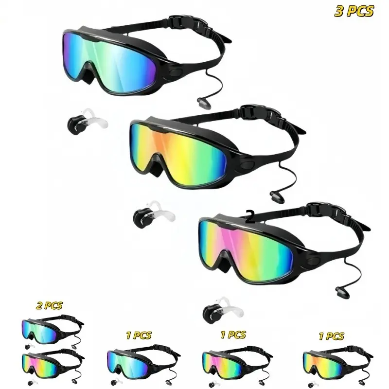 Fogproof and UV-protected Swimming Goggles, Leak-proof and Durable Swimming Glasses for Men, Women and Teens Wear Nose Clip and Earplugs, Diving Goggles, Water Goggles, Leakproof Swimming Glasses, Swimming Accessories