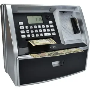 Atm savings bank with debit card electronic piggy bank for real money coin recognition targets setting password login voice prompt great gift for boys girls blacksilver