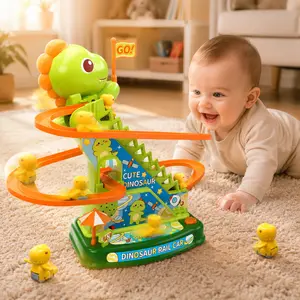 Dinosaur chase track game, track slide toy, stair climbing toy,dinosaur Climbing Stairs Track Slide Toy,Electric Dinosaur Stairs Climbing Slide Toy with 6 Cars Climbing Track Toy for Kids, Fun toys, interactive toys, Christmas gifts,Gift for Boyfriend