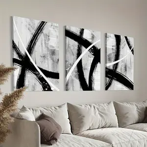 3pcs with frame -Black white abstract triptych art Theme Canvas Wall Art Framed Painting Clearance Sale, 2D Flat, Suitable for Halloween, Christmas, Winter and Summer, Luxury Indoor Decoration for Him/Her