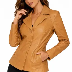 Women’s Genuine White Leather Jacket Fitted Blazer Style, Tailored Real Leather